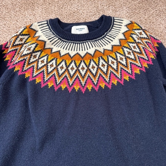Old Navy Women’s Maternity Navy Fair Isle‎ Pullover Long Sleeve Sweater Small - Picture 3 of 5